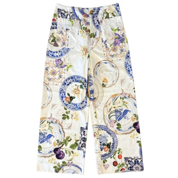 Maeve Colette Cropped Wide-Leg Trousers | White Floral Size 29 NWT Anthropologie - Picture 5 of 10